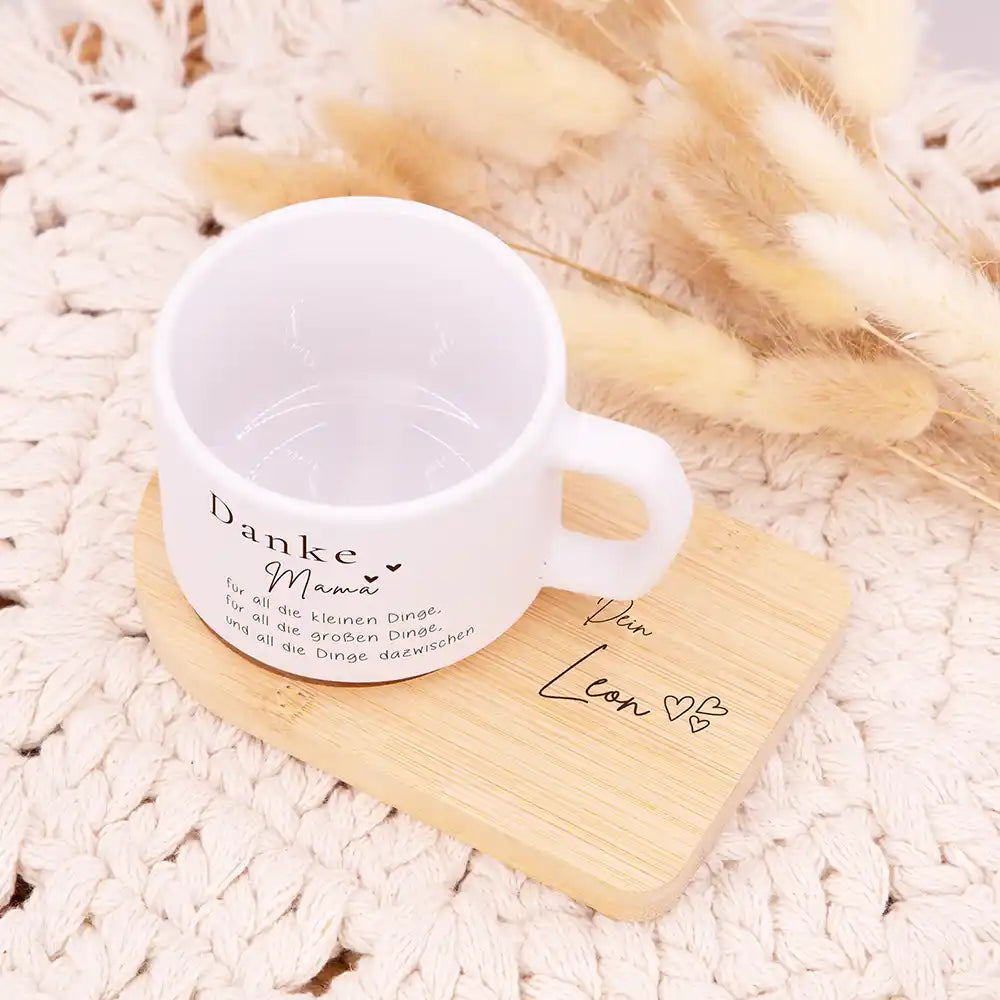 Personalisierte Tasse mit Namen Muttertag Danke Mama – kleine und große Dinge – alle Ansichten