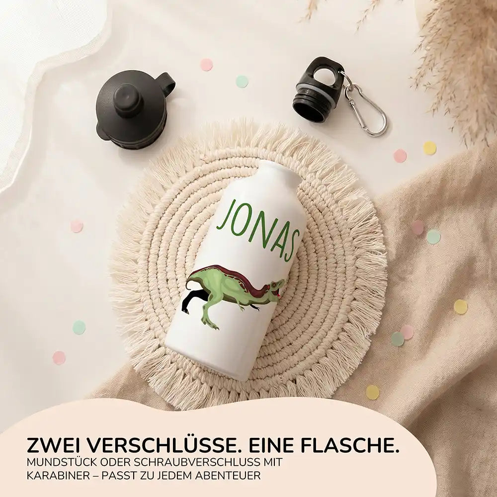 Personalisierte Trinkflasche Kinder Dino T-Rex – Alu für Schule, Sport & Ausflug