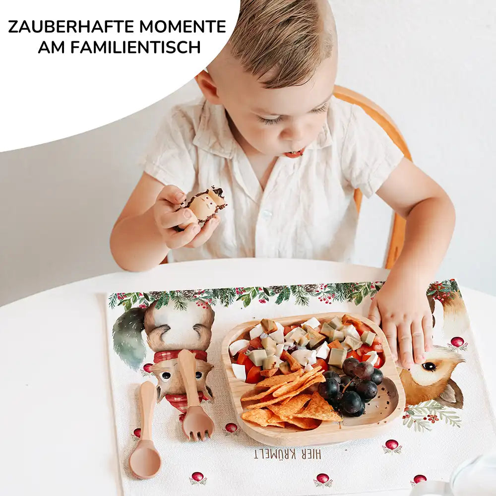 Tischset Kinder personalisiert Weihnachtsmotiv - Tierfreunde im Wald
