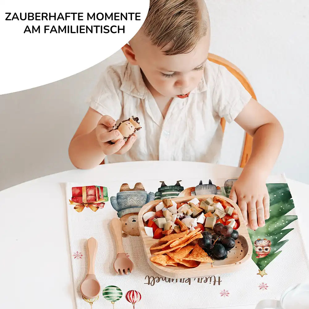 Tischset Kinder personalisiert Weihnachtsmotiv - Fluffy Friends