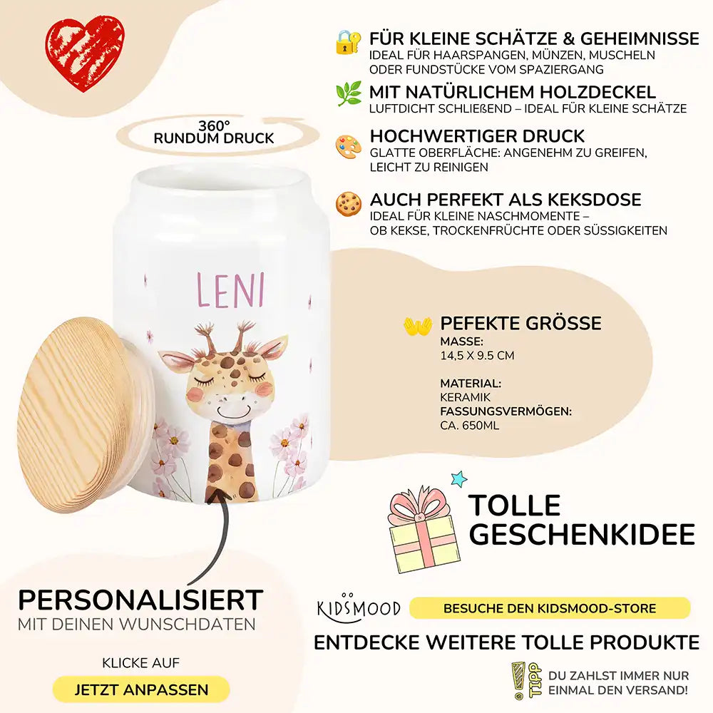 Personalisierbare Keksdose mit Name - Giraffe