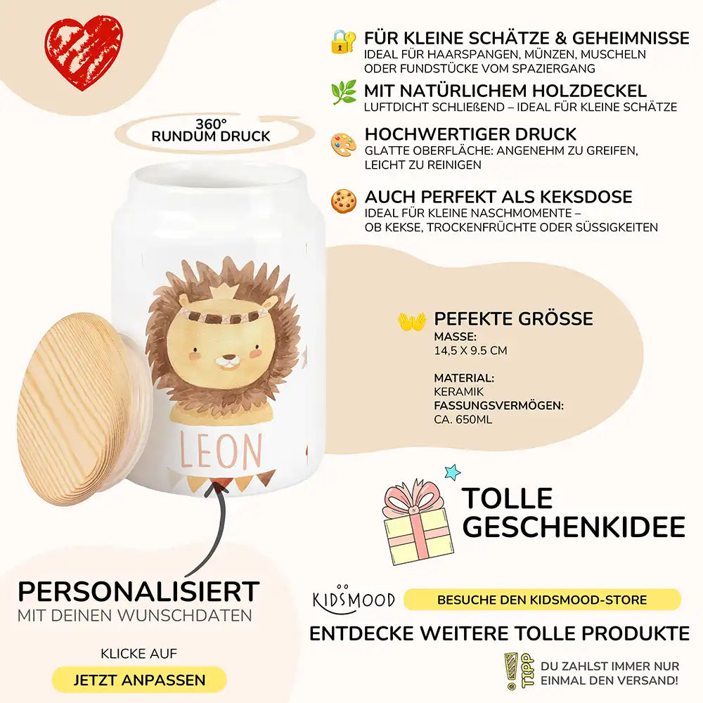 Personalisierbare Keksdose mit Name - Löwe