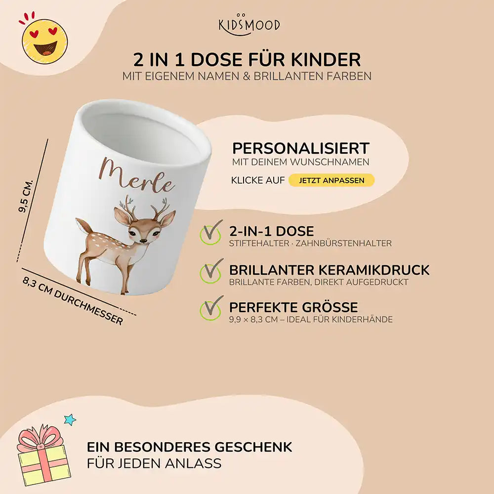 Personalisierter Stiftehalter Rehkitz Bambi - liebevolle Geschenkidee fĂŒrs Kinderzimmer