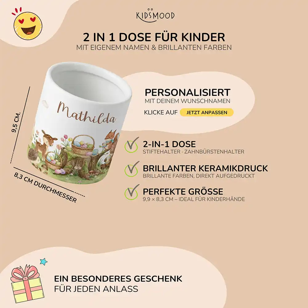 Personalisierter Stiftehalter Ostern Rehkitz - liebevolle Geschenkidee fĂŒrs Kinderzimmer