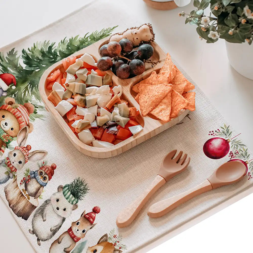 Tischset Kinder personalisiert Weihnachtsmotiv - Tierchen im Zauberwald