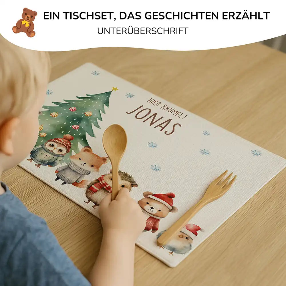 Tischset Kinder personalisiert Weihnachtsmotiv - Zauberpfötchen