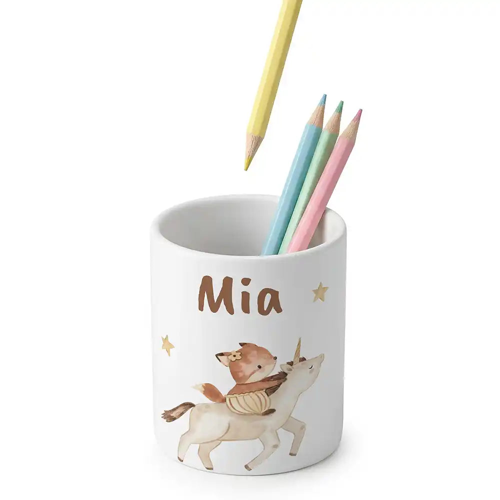ZahnbĂŒrstenhalter Kinder Fuchs & Einhorn - mit Namen aus Keramik