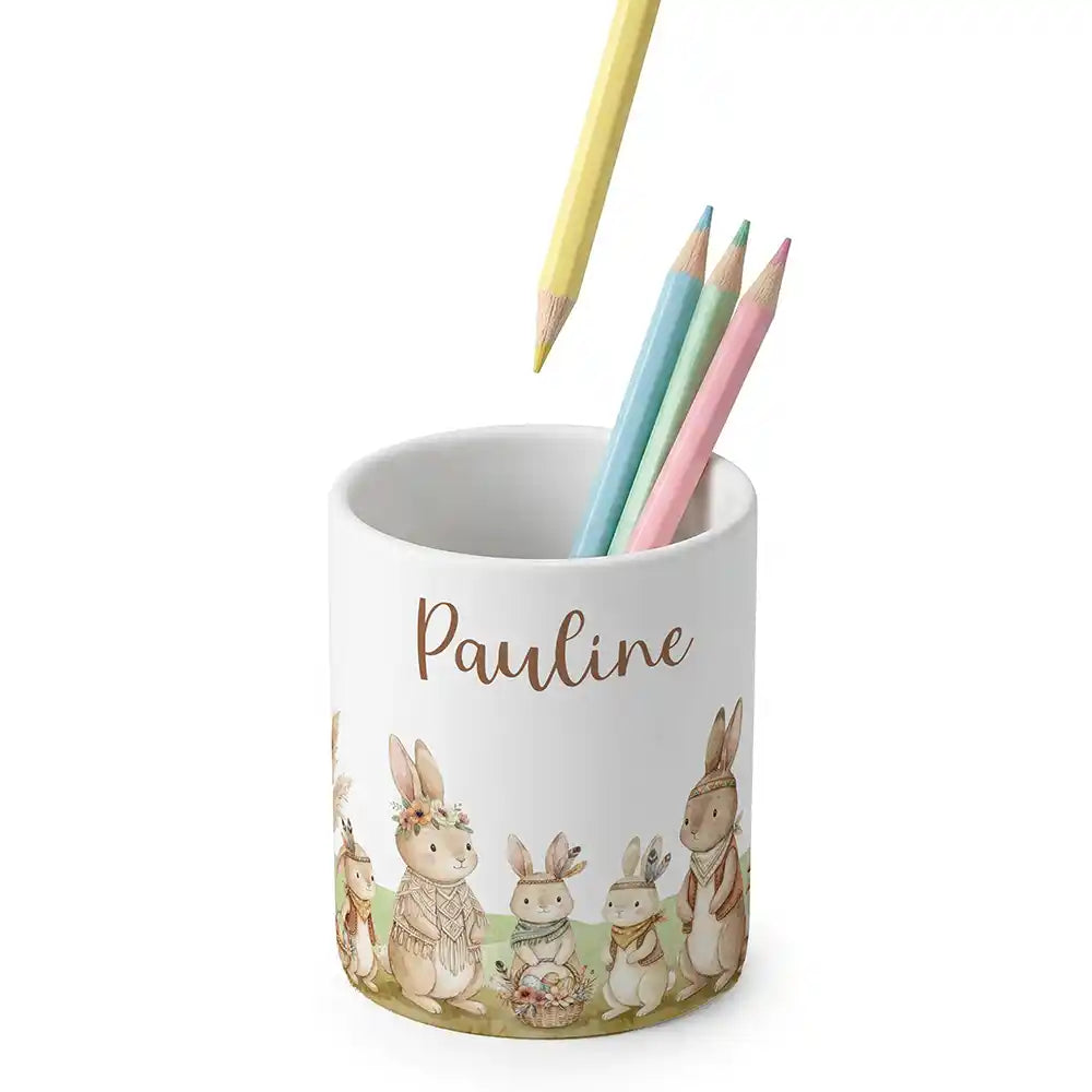 ZahnbĂŒrstenhalter Kinder Boho-Hasen - mit Namen aus Keramik