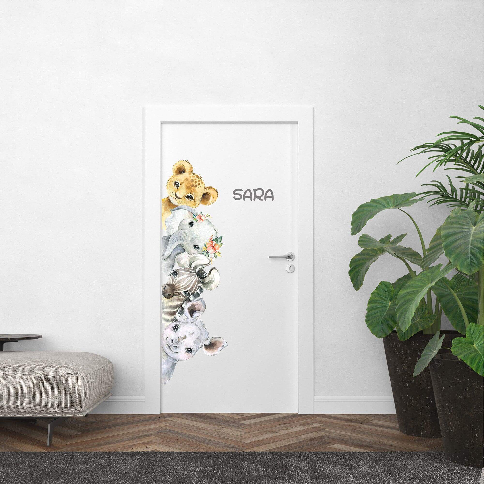 personalized door sticker with baby animals and custom name