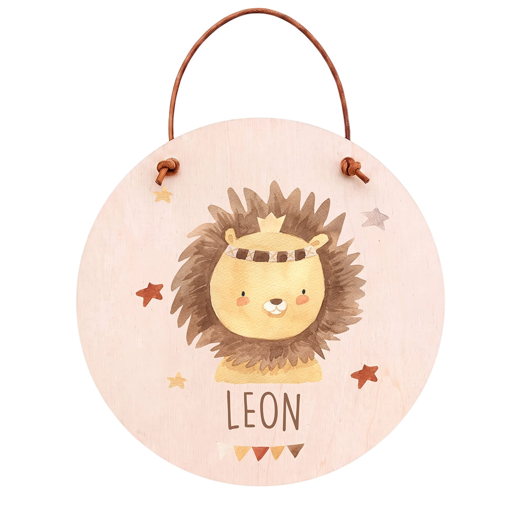 Türschild Kinderzimmer personalisiert mit Name Löwe mit Krone