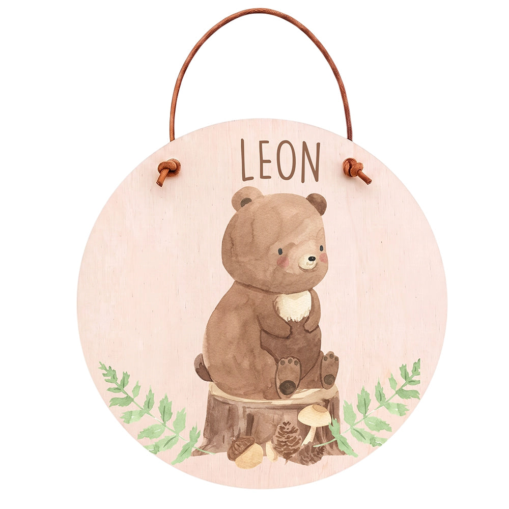 Türschild Kinderzimmer personalisiert mit Name Bär im Wald