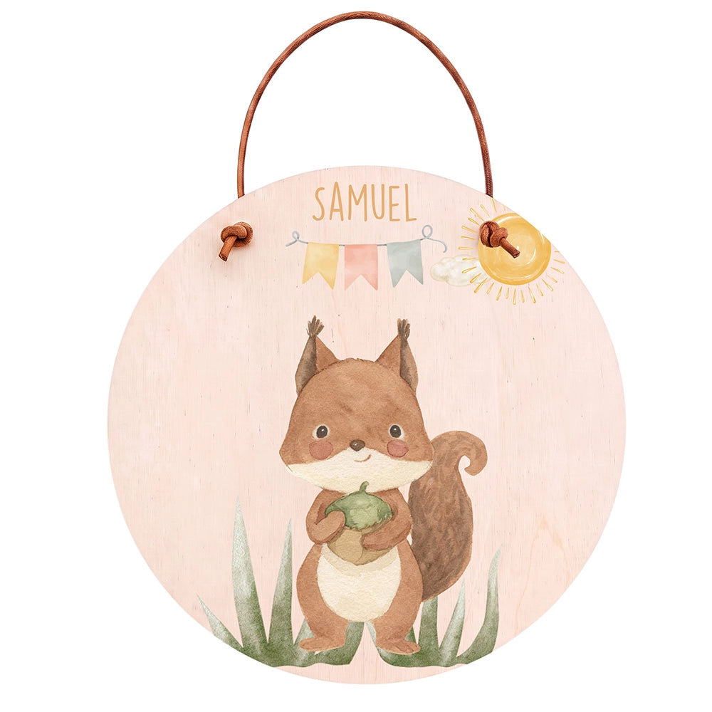 Türschild Kinderzimmer personalisiert Eichhörnchen mit Wimpelkette