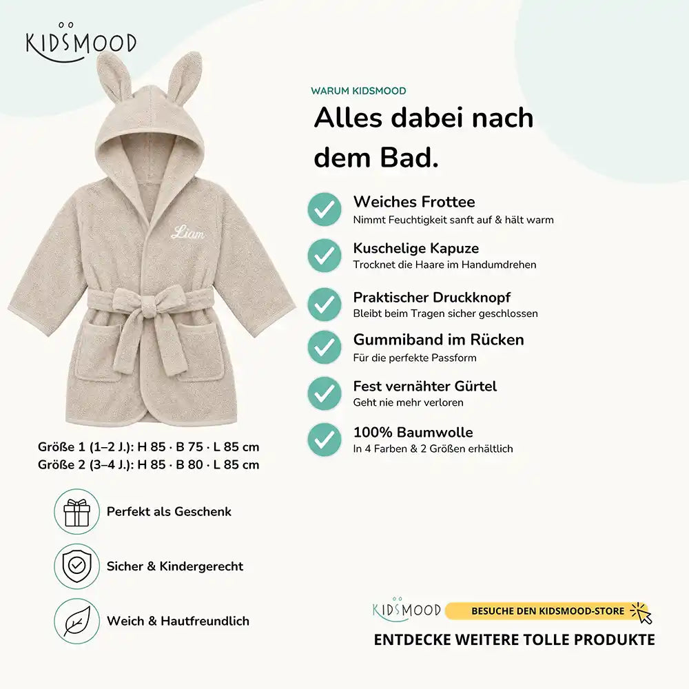 Kinderbademantel mit Namen Jollein Nougat, kuschelig weich, ideal nach dem Baden