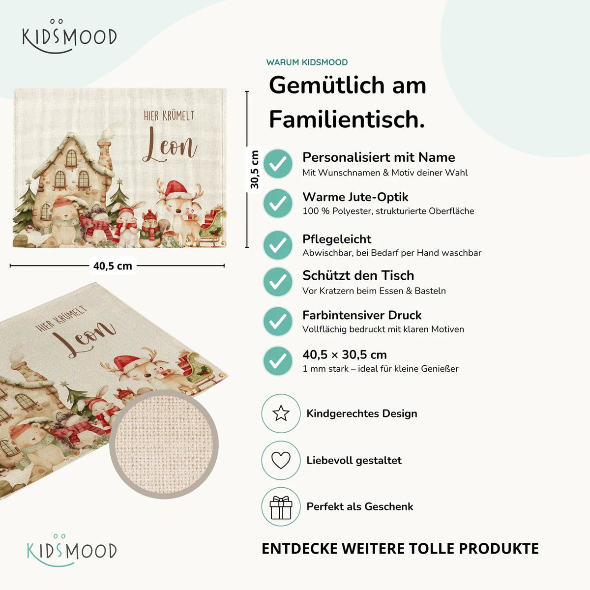 Tischset Kinder personalisiert mit Weihnachtsmotiv - Zauberhafte Tiere