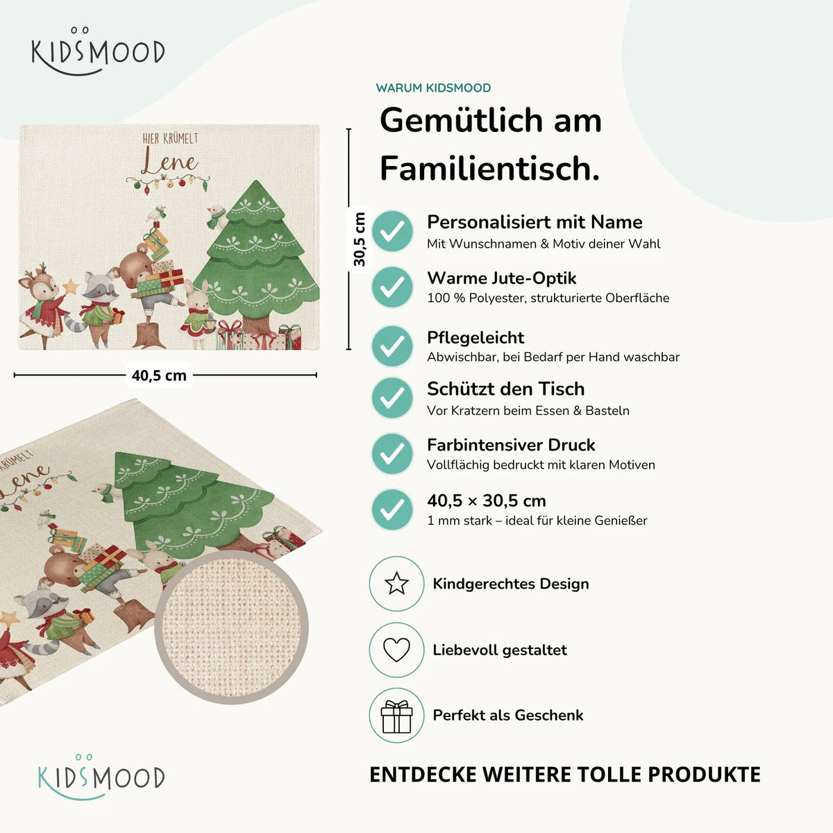 Tischset Kinder personalisiert Weihnachtsmotiv - Weihnachtsmärchen im Tierwald