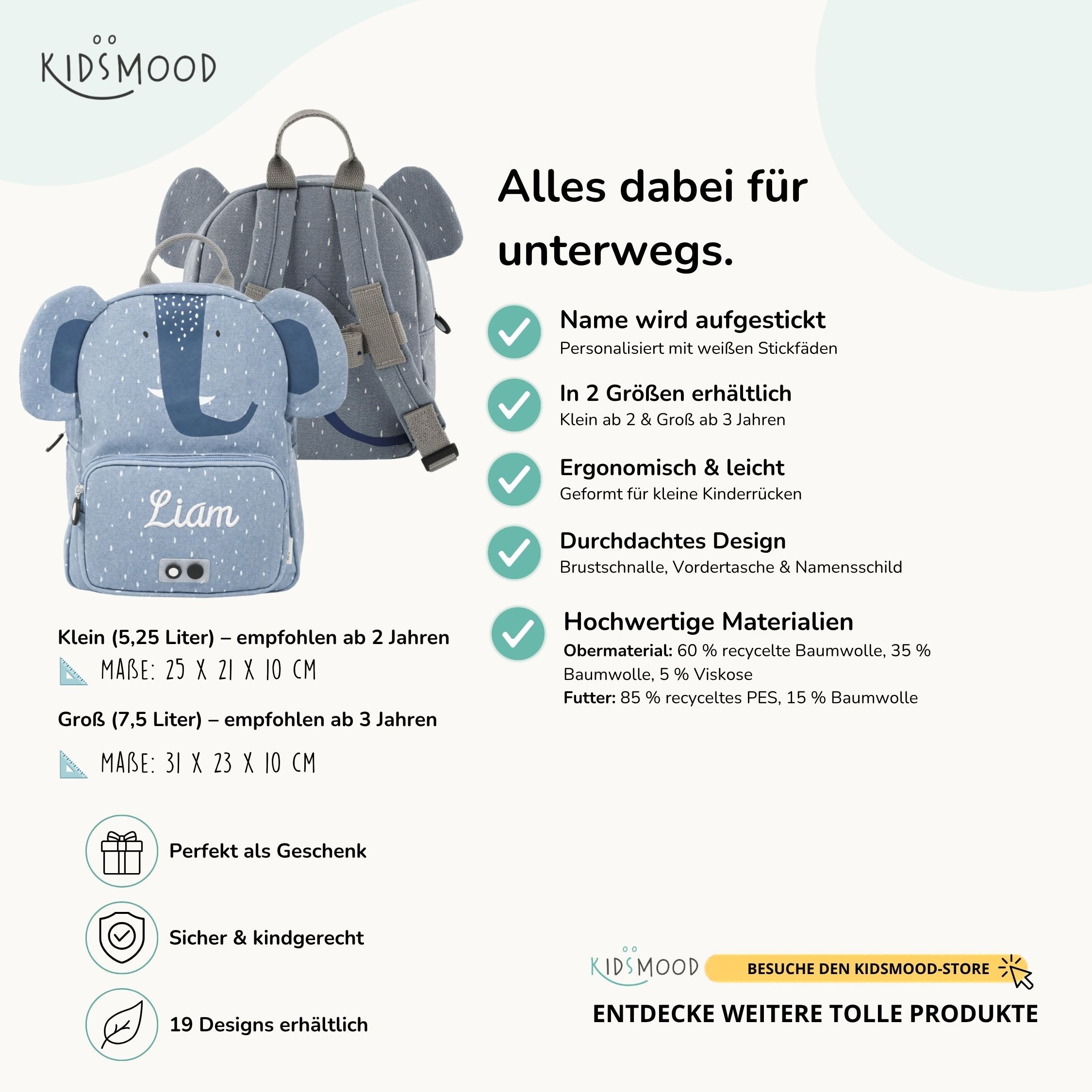 Trixie Kindergartenrucksack personalisiert Elefant