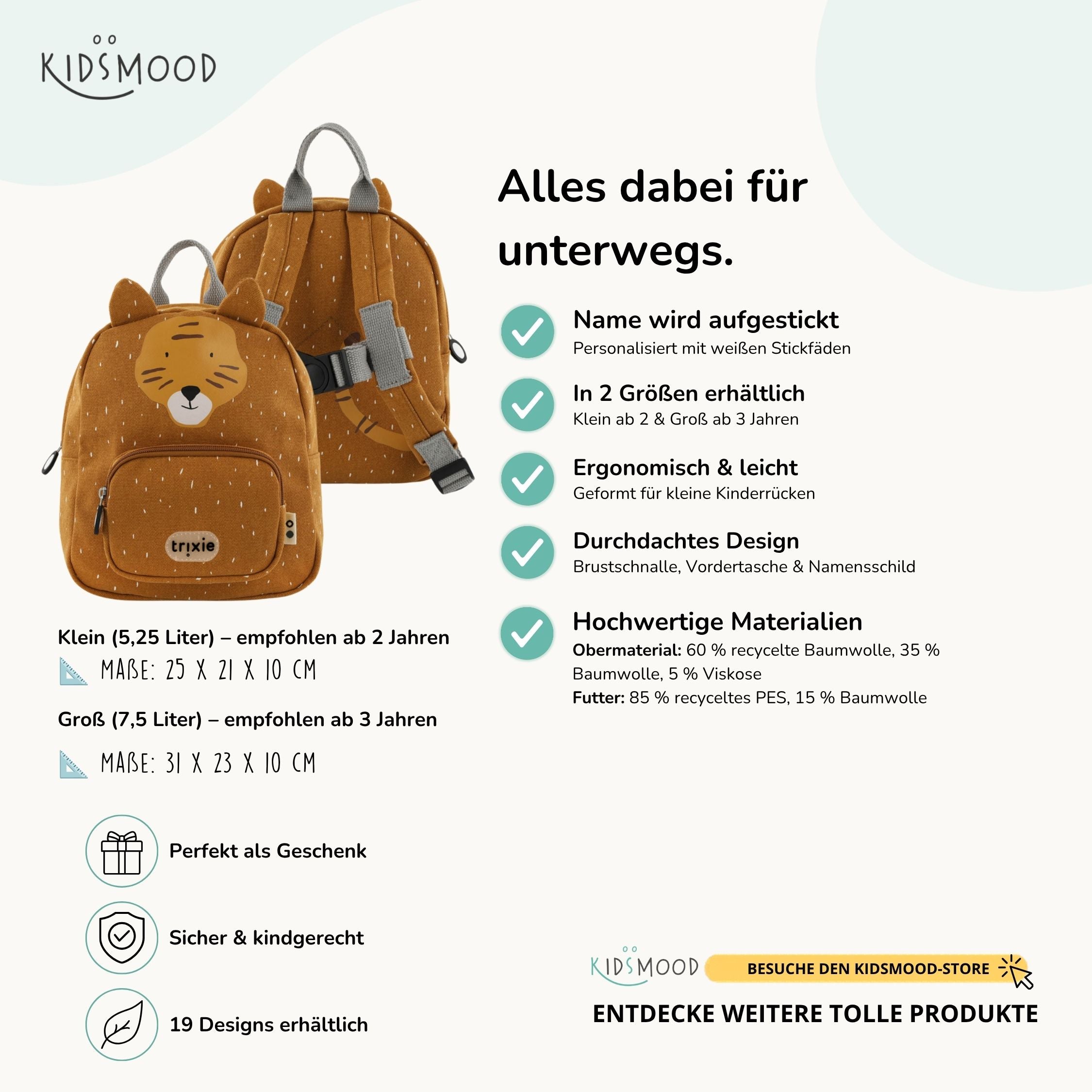 Trixie Kindergartenrucksack personalisiert Tiger