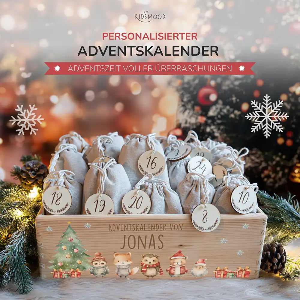 Adventskalender zum befüllen "Weihnachten mit Tierfreunden" personalisiert