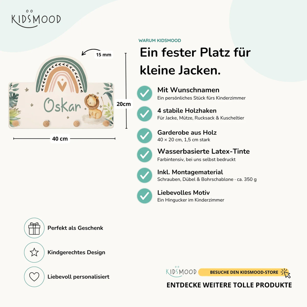 Kindergarderobe Holz personalisiert - Löwe