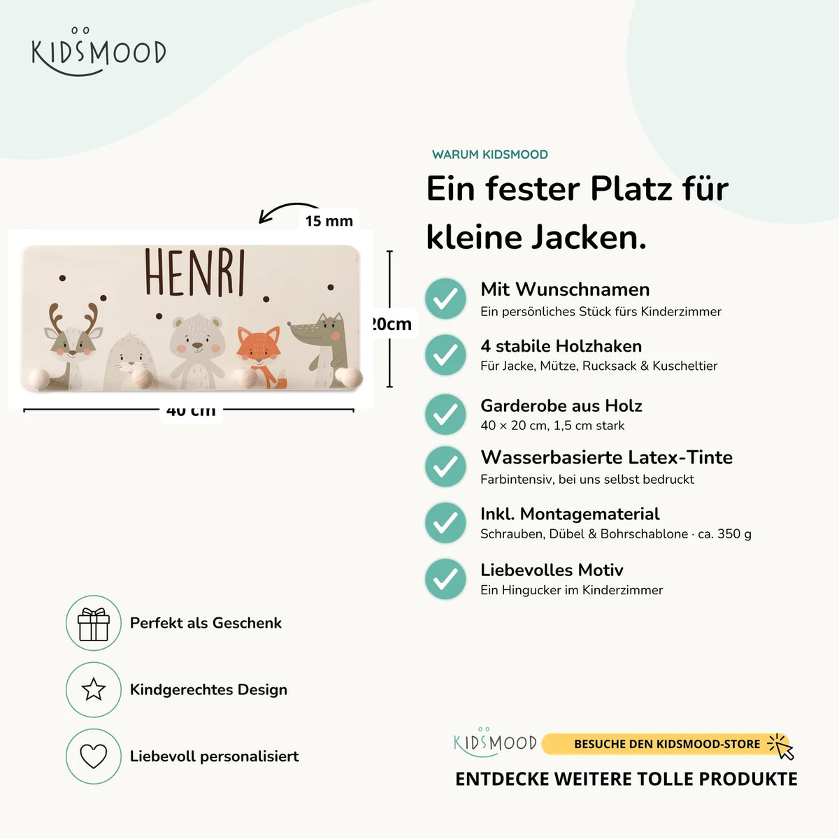 Kindergarderobe Holz personalisiert - Wintertiere