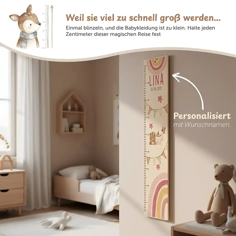 Messlatte Kinder Holz & Aluverbund - Regenbogen Bär