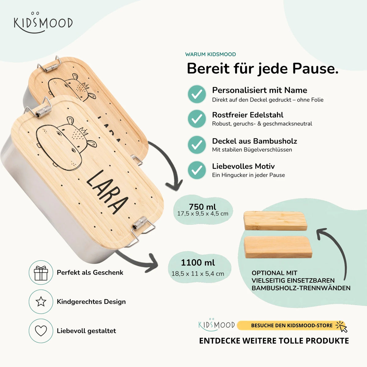 Brotdose personalisiert Nilpferd Gesicht