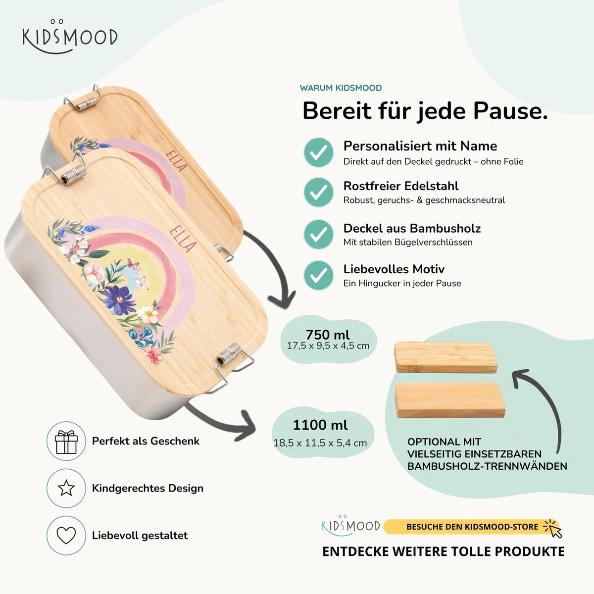Brotdose Kinder personalisiert - Regenbogen