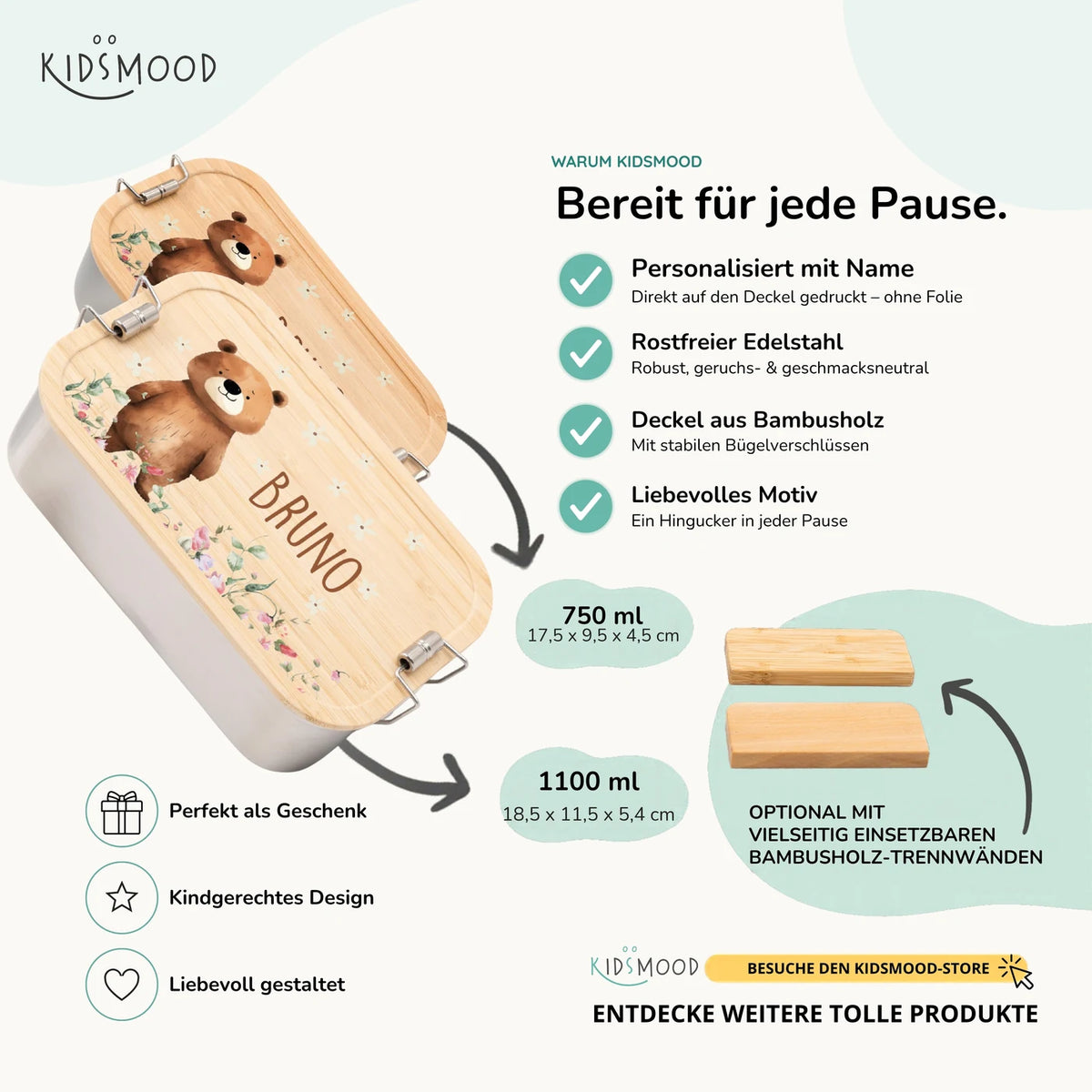 Brotdose personalisiert Bär Blumenwiese