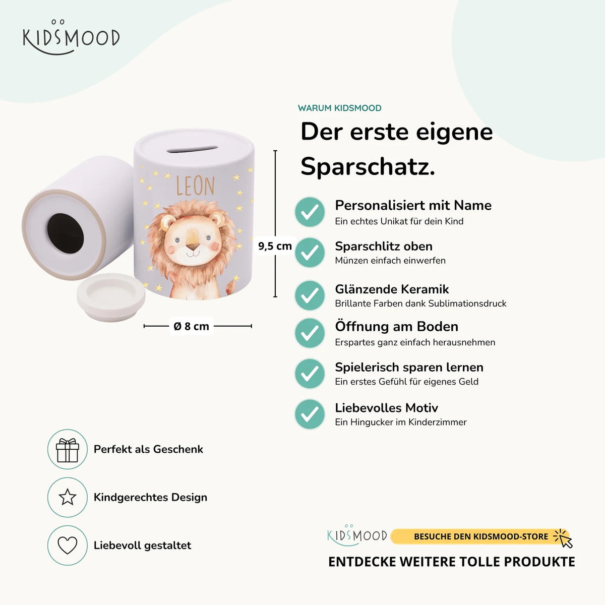 Spardose Kinder aus Keramik  - Zauberhaftes Eichhörnchen auf Einhorn