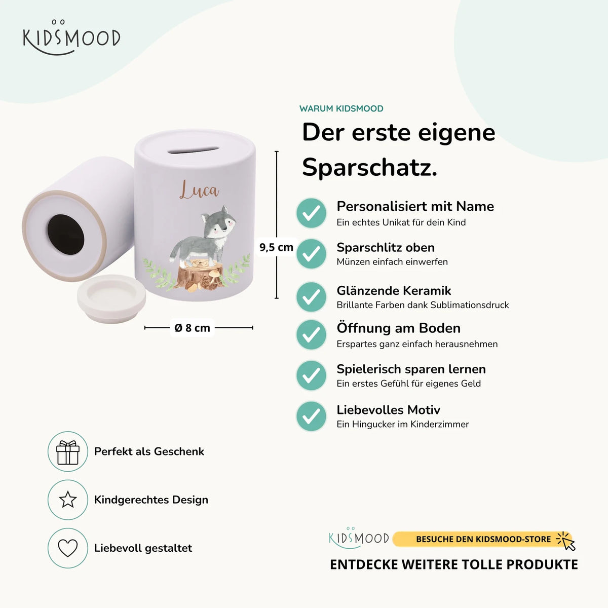 Spardose Kinder aus Keramik - Wolf Waldtiere