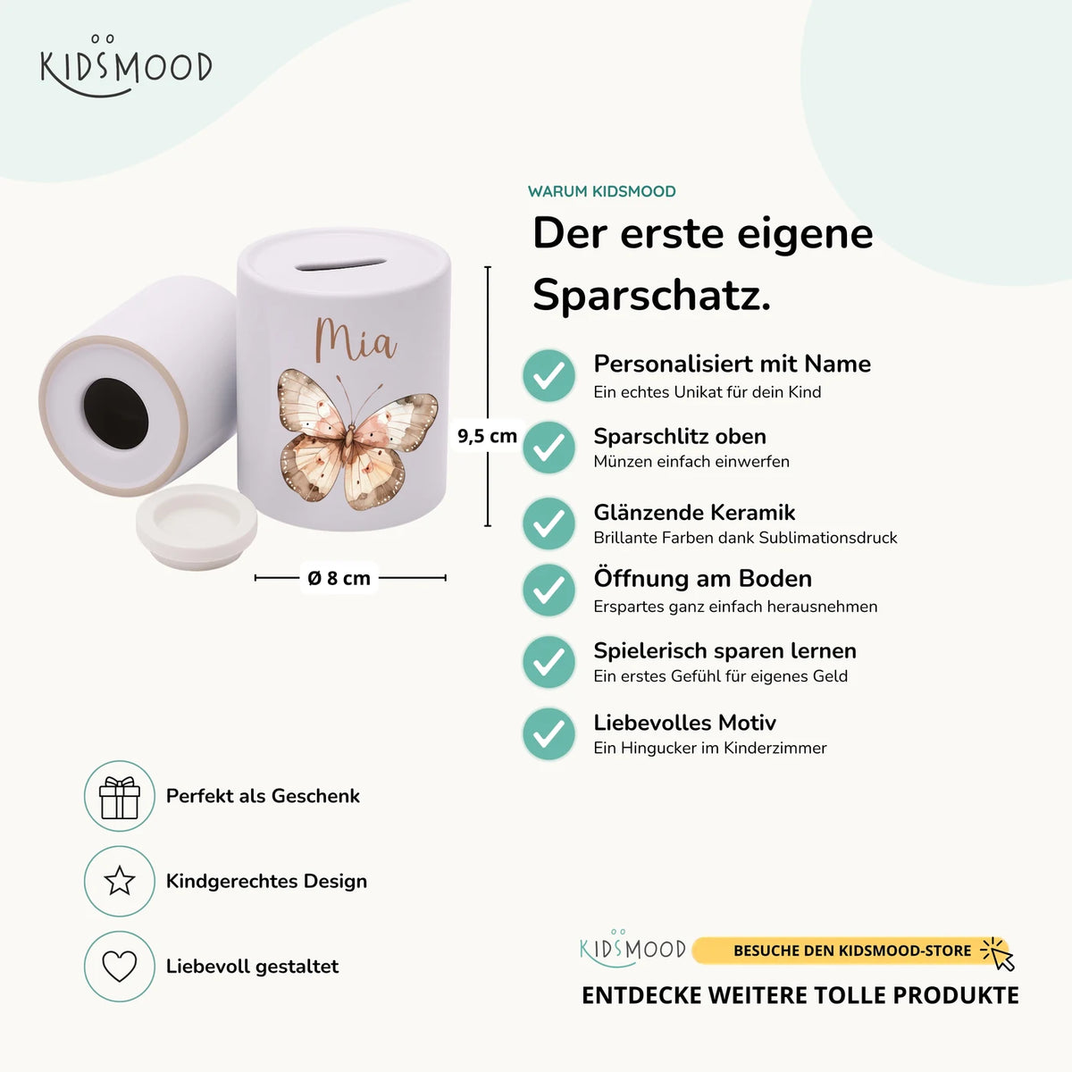 Spardose Kinder aus Keramik - Schmetterling