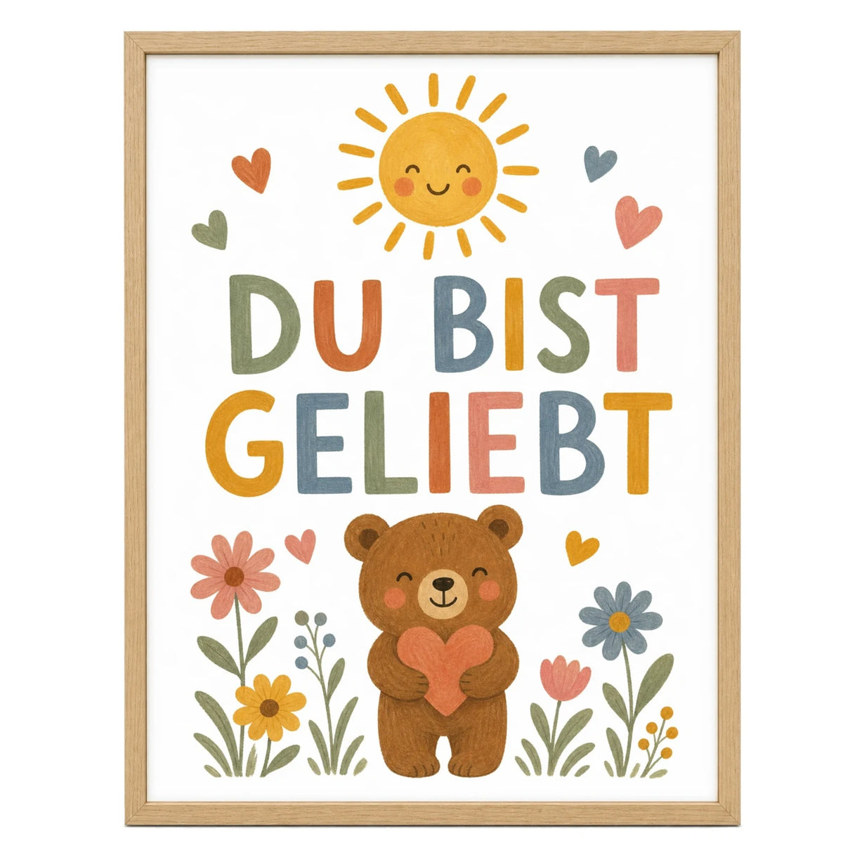 Affirmationsposter „Bär Du bist geliebt“ fürs Kinderzimmer – Kinderposter mit positiven Botschaften, 30 × 40 cm
