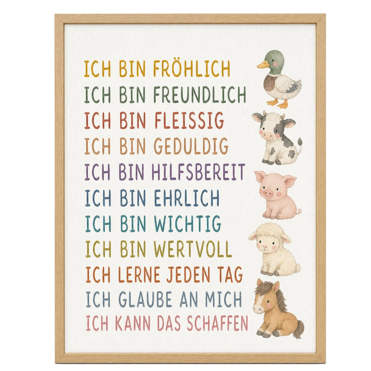 Affirmationsposter „Bauernhoftiere“ fürs Kinderzimmer – Kinderposter mit positiven Botschaften, 30 × 40 cm