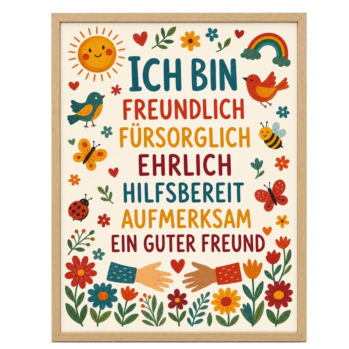 Affirmationsposter „Blumen Ich bin freundlich“ fürs Kinderzimmer – Kinderposter mit positiven Botschaften, 30 × 40 cm