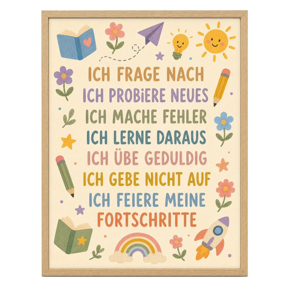 Affirmationsposter „Blumenwiese Ich frage nach“ fürs Kinderzimmer – Kinderposter mit positiven Botschaften, 30 × 40 cm