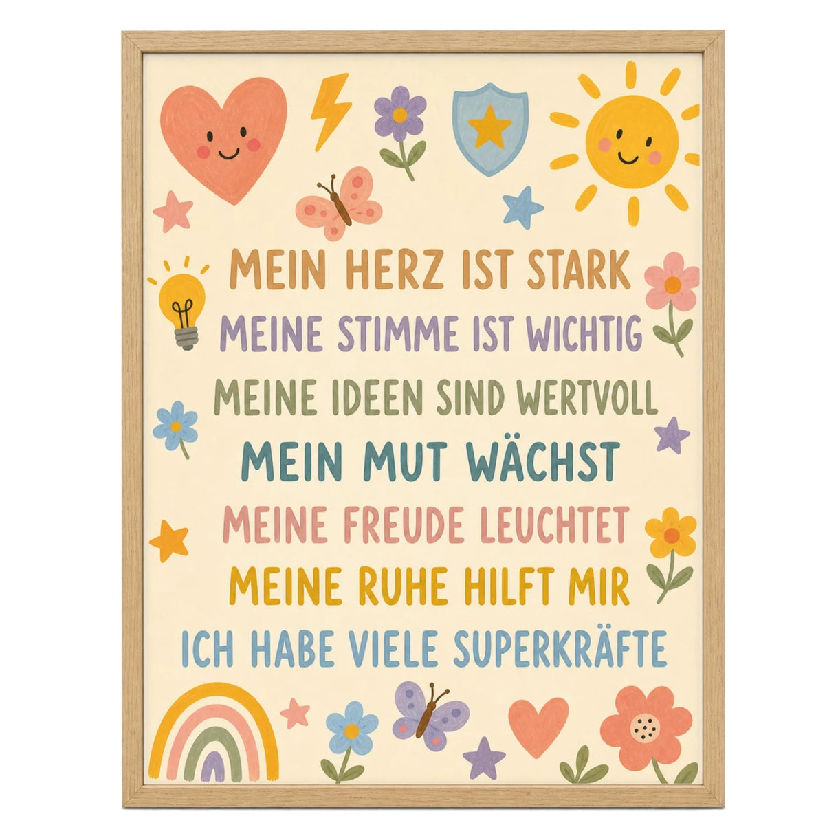 Affirmationsposter „Blumenwiese Superkräfte“ fürs Kinderzimmer – Kinderposter mit positiven Botschaften, 30 × 40 cm