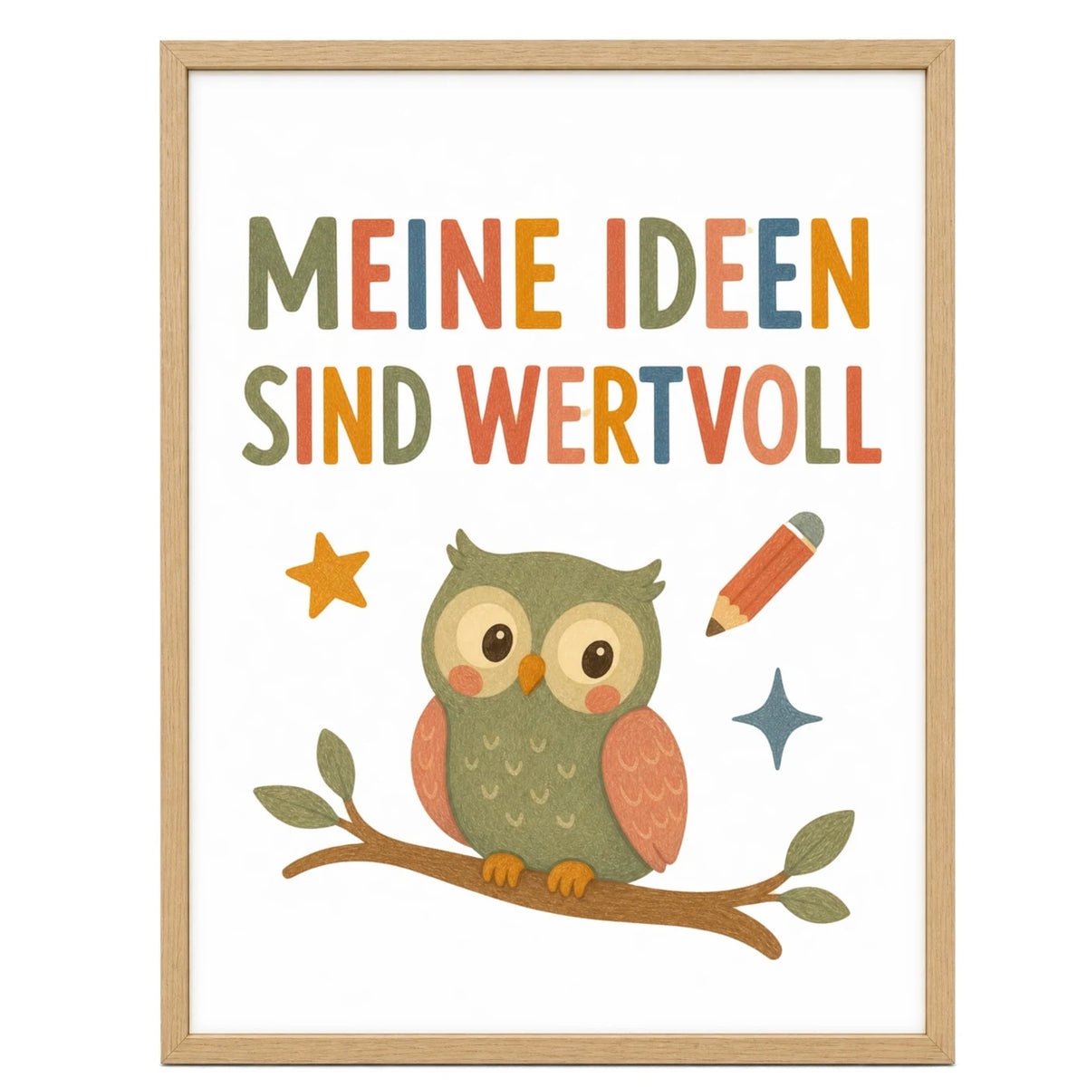 Affirmationsposter „Eule Meine Ideen sind wertvoll“ fürs Kinderzimmer – Kinderposter mit positiven Botschaften, 30 × 40 cm