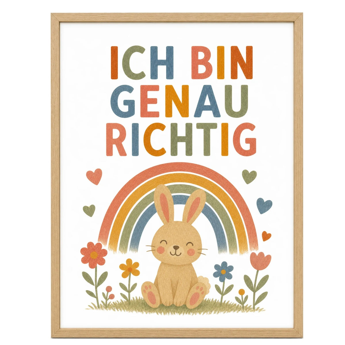 Affirmationsposter „Hase Ich bin genau richtig“ fürs Kinderzimmer – Kinderposter mit positiven Botschaften, 30 × 40 cm