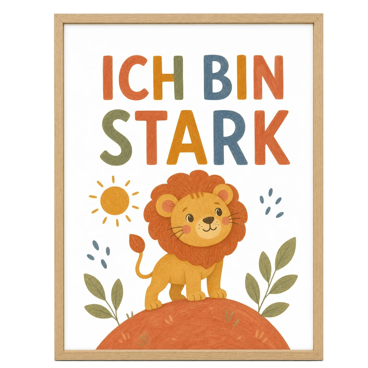 Affirmationsposter „Löwe Ich bin stark“ fürs Kinderzimmer – Kinderposter mit positiven Botschaften, 30 × 40 cm