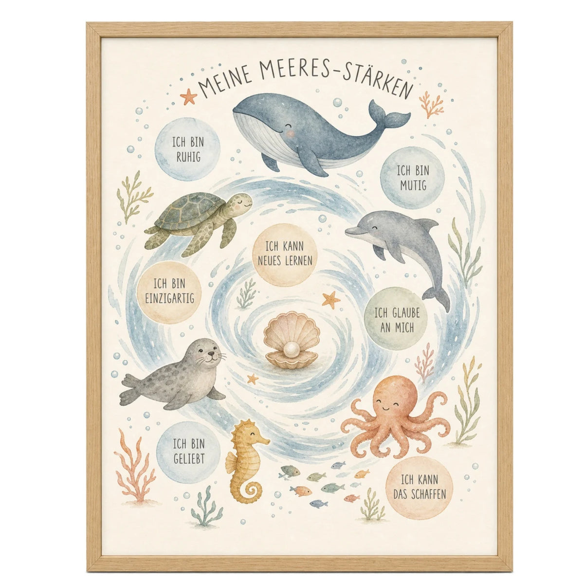 Affirmationsposter „Meeres-Stärken“ fürs Kinderzimmer – Kinderposter mit positiven Botschaften, 30 × 40 cm