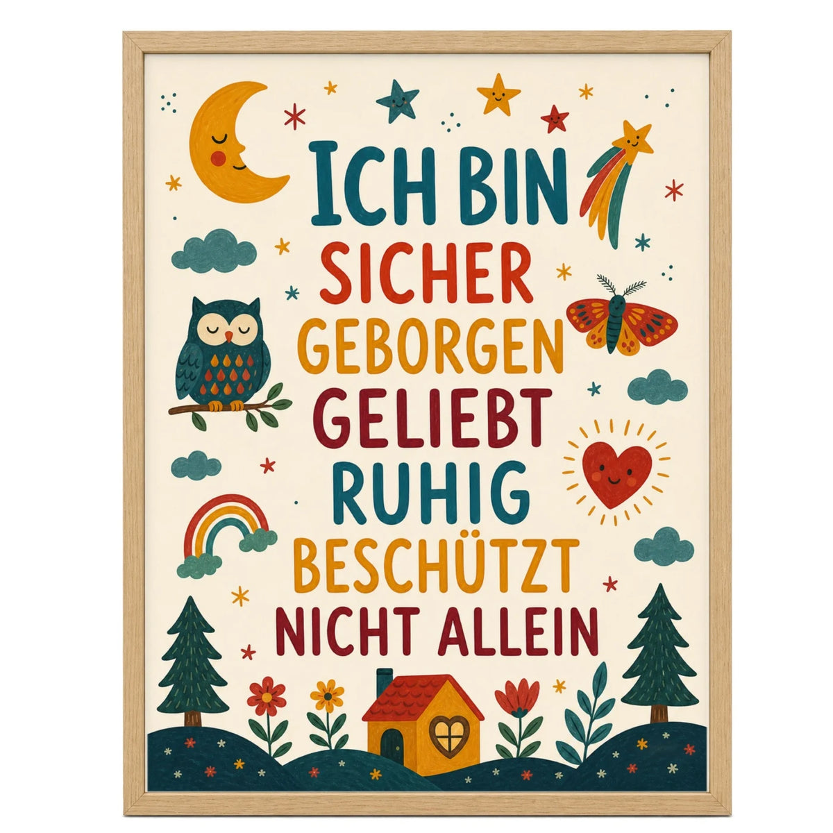 Affirmationsposter „Nachthimmel Ich bin sicher“ fürs Kinderzimmer – Kinderposter mit positiven Botschaften, 30 × 40 cm