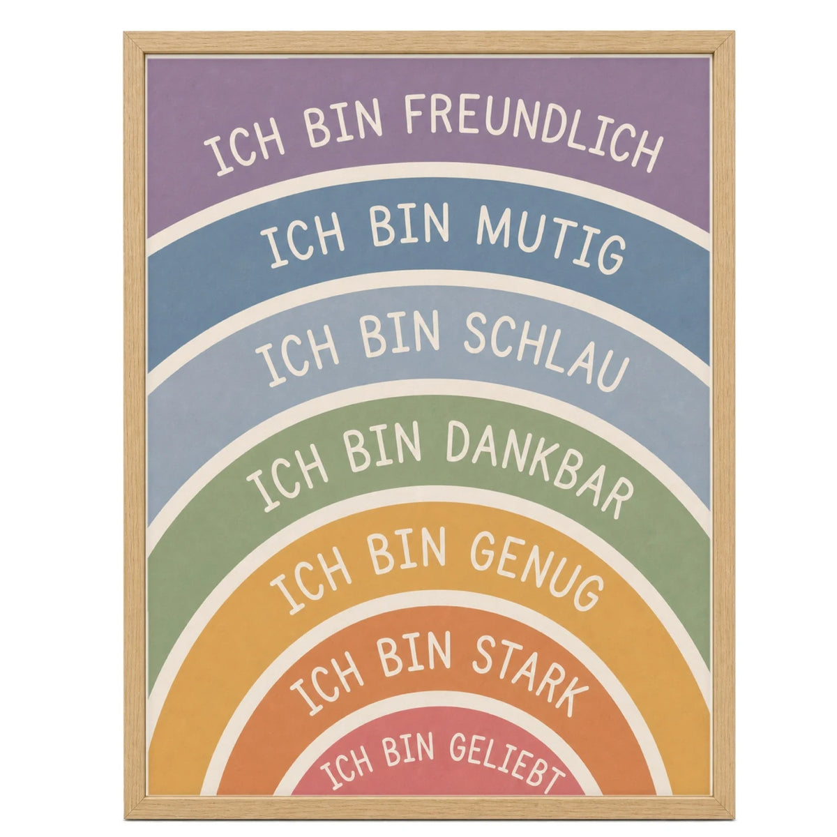 Affirmationsposter „Regenbogen Ich bin freundlich“ fürs Kinderzimmer – Kinderposter mit positiven Botschaften, 30 × 40 cm