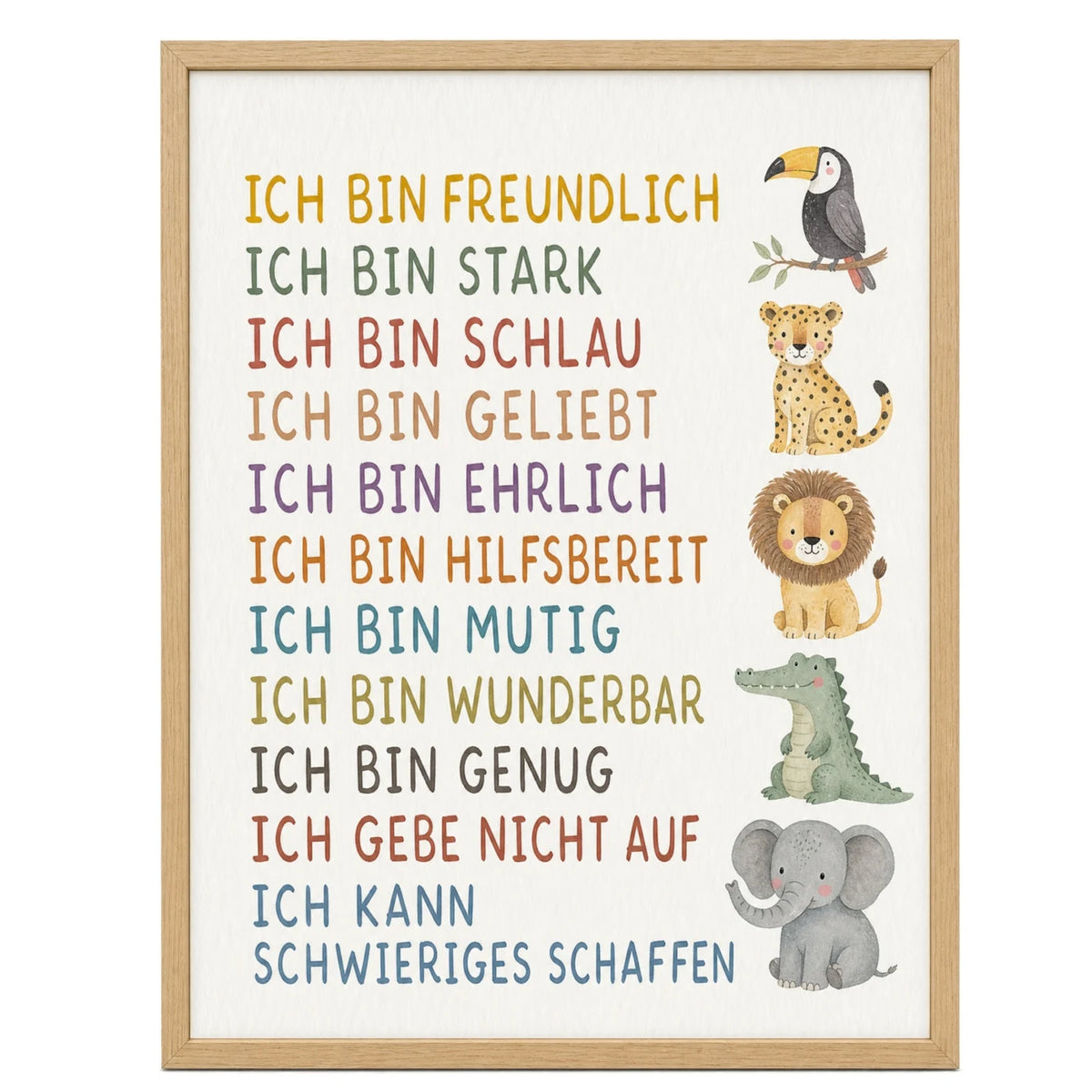 Affirmationsposter „Safaritiere“ fürs Kinderzimmer – Kinderposter mit positiven Botschaften, 30 × 40 cm