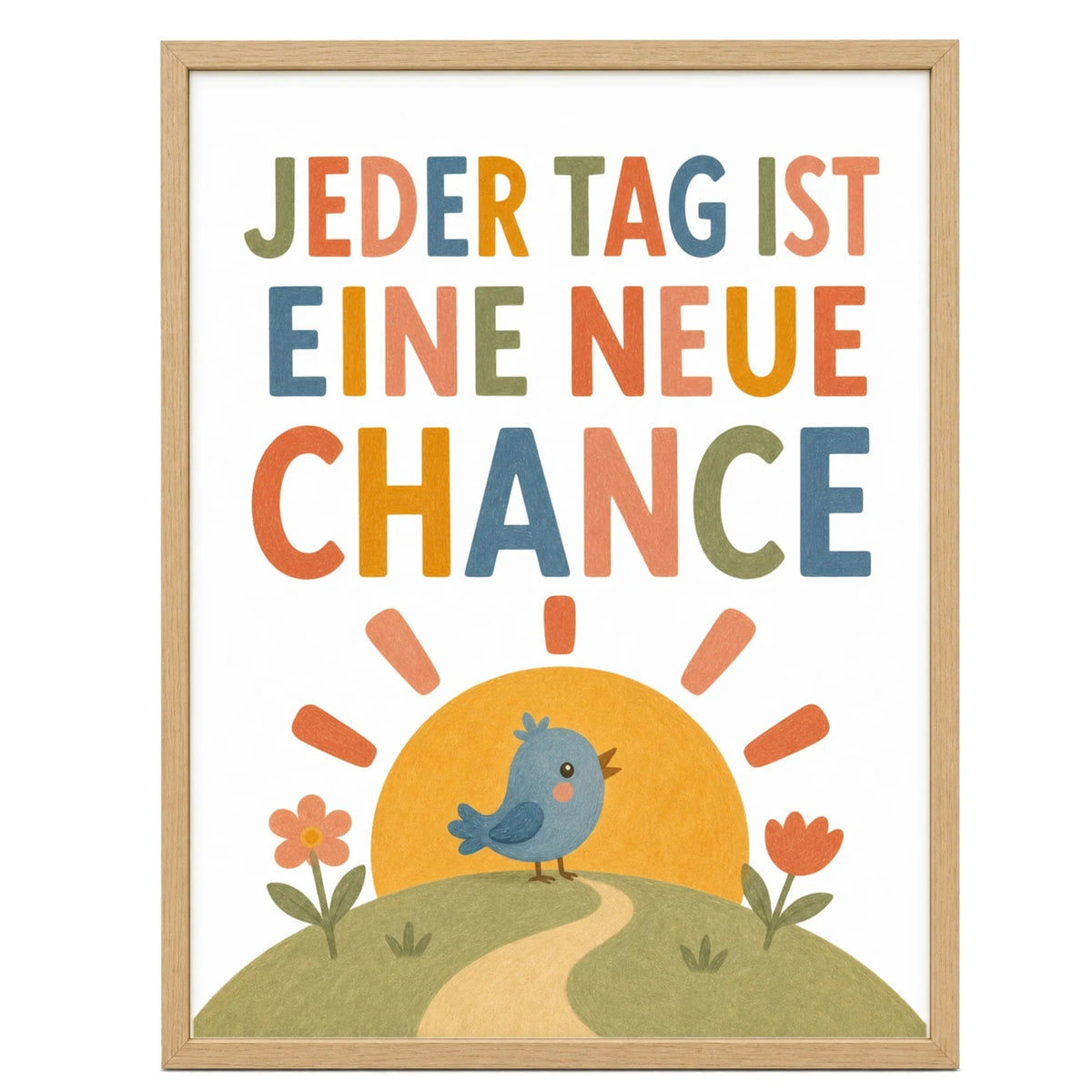 Affirmationsposter „Vogel Jeder Tag neue Chance“ fürs Kinderzimmer – Kinderposter mit positiven Botschaften, 30 × 40 cm