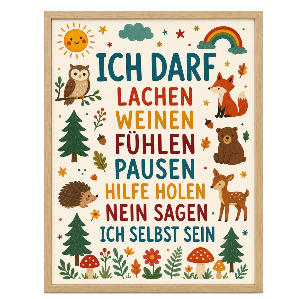 Affirmationsposter „Wald Ich darf lachen“ fürs Kinderzimmer – Kinderposter mit positiven Botschaften, 30 × 40 cm