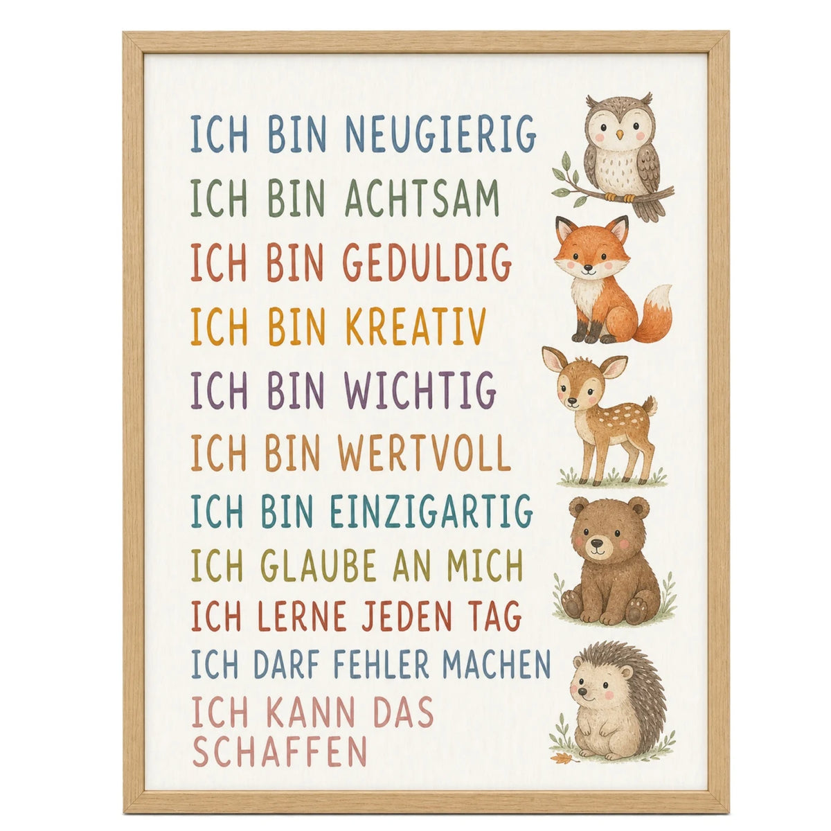 Affirmationsposter „Waldtiere“ fürs Kinderzimmer – Kinderposter mit positiven Botschaften, 30 × 40 cm