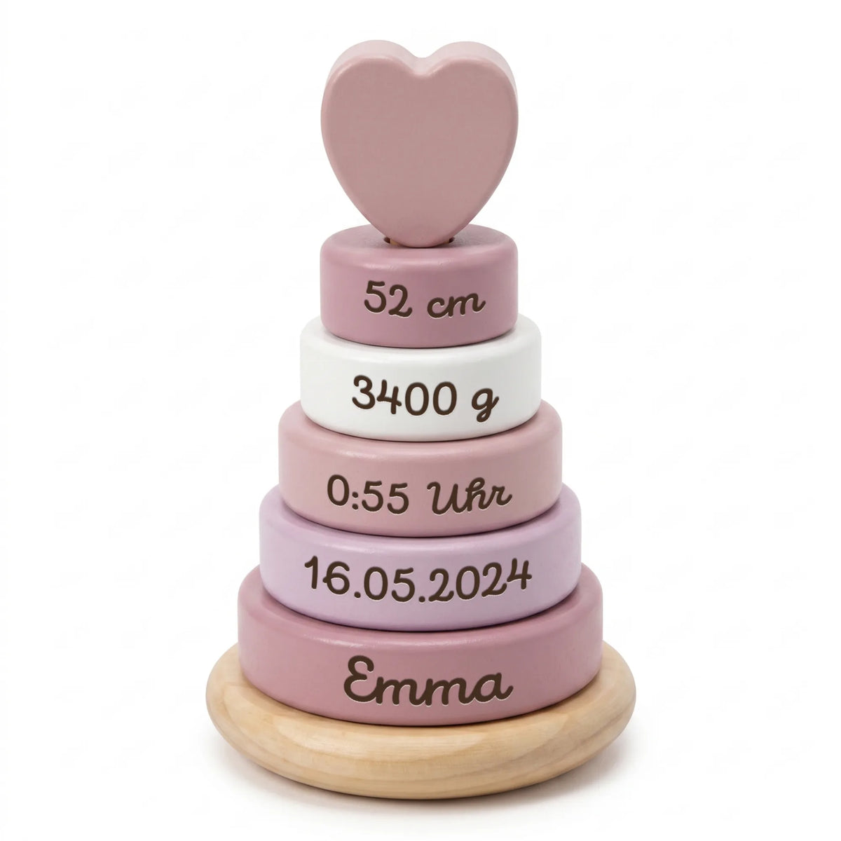 Stapelturm personalisiert in Rosa mit Herz und Gravur