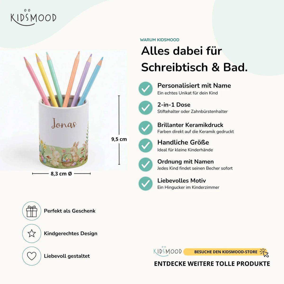 Personalisierter Stiftehalter Ostern Hasen – Keramik mit Wunschname