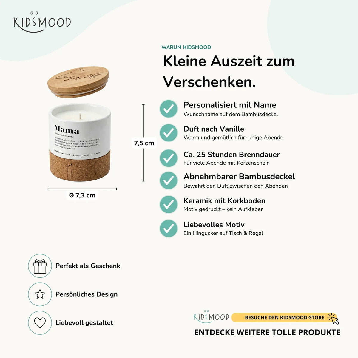 Duftkerze Vanille Keramik – Mama Definition mit Wunschname