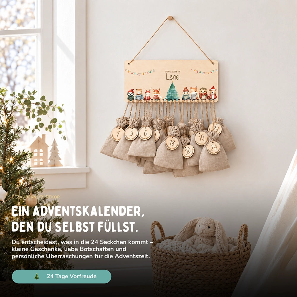 Personalisierbarer Adventskalender farbig - Niedliche Tiere